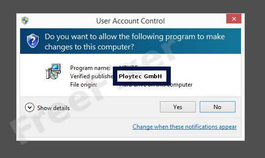 Screenshot where Ploytec GmbH appears as the verified publisher in the UAC dialog
